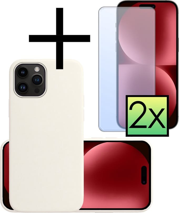 Hoesje - Met 2x Screenprotector - Geschikt voor Apple iPhone 15 Pro Max - Sterk & Shockproof - Back Cover - Siliconen Case - Telefoon Hoes - Wit