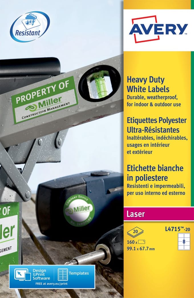 Printer Labels Avery L4515 White 20 Sheets 99,1 x 67,7 mm (5 Units)