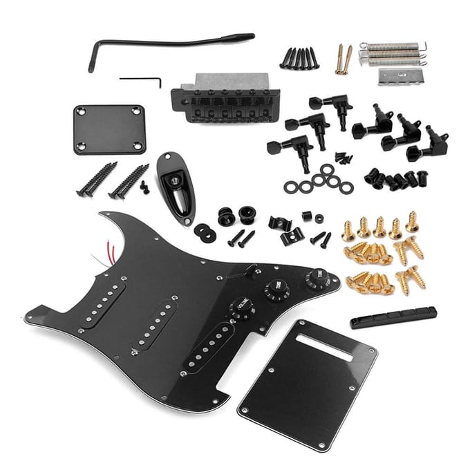 ST-stijl elektrische gitaar complete set DIY-accessoireset inclusief voorgemonteerde slagplaatbrug SSS-pickups black