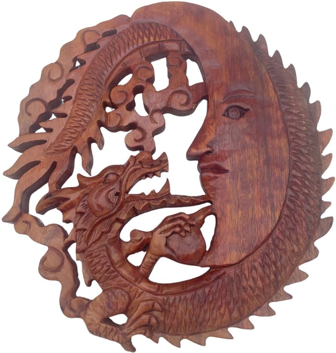 Plaquette met maangezicht en draak - 30 cm
