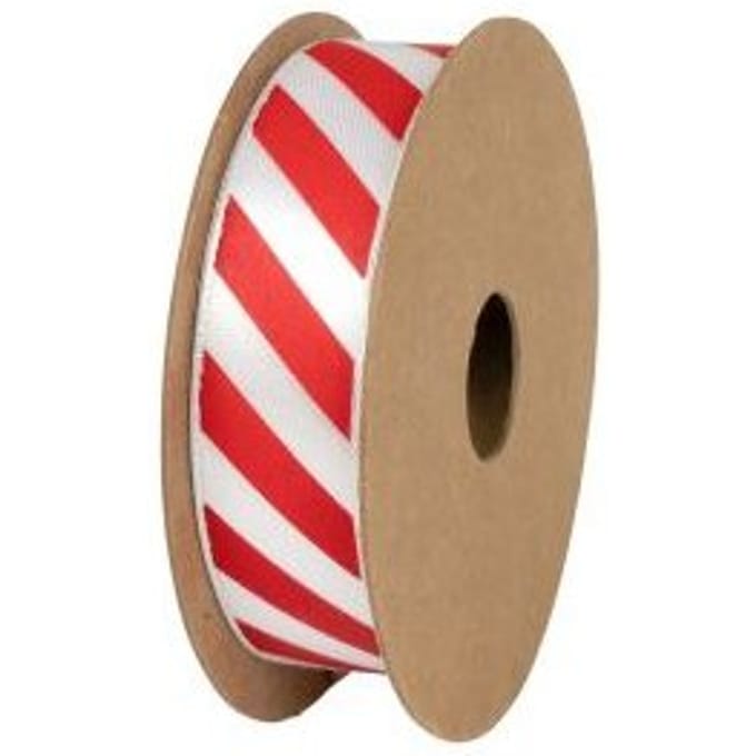 Stewo kerst satijnen cadeaulint rood witte strepen, formaat 0,15 x 300 cm