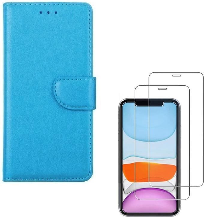 Bookcase Geschikt voor: iPhone 11 Pro Max - turquoise - portemonee hoesje + 2X Tempered Glass Screenprotector