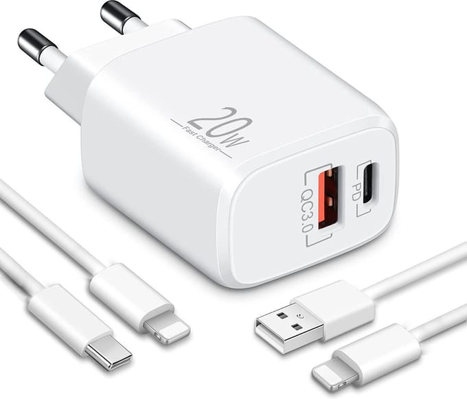 USB C Snellader met 2x Oplaadkabel - Geschikt voor iPad, iPhone - Lader met USB C Kabels - Oplader 20W