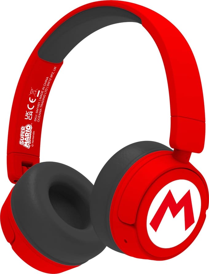 Super Mario - Mario logo - draadloze kinderkoptelefoon - volumebegrenzing - lange batterijduur - microfoon - opvouwbaar - bluetooth