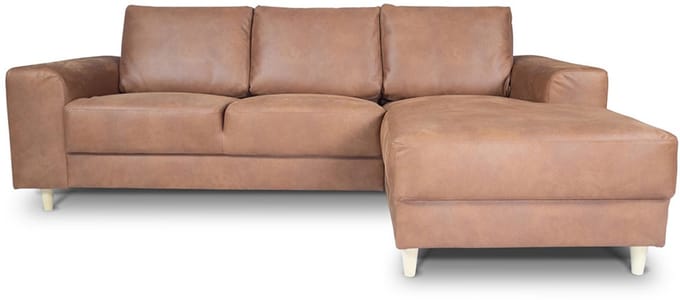 Nordic bank met chaise longue rechts gericht cognackleurig leer.