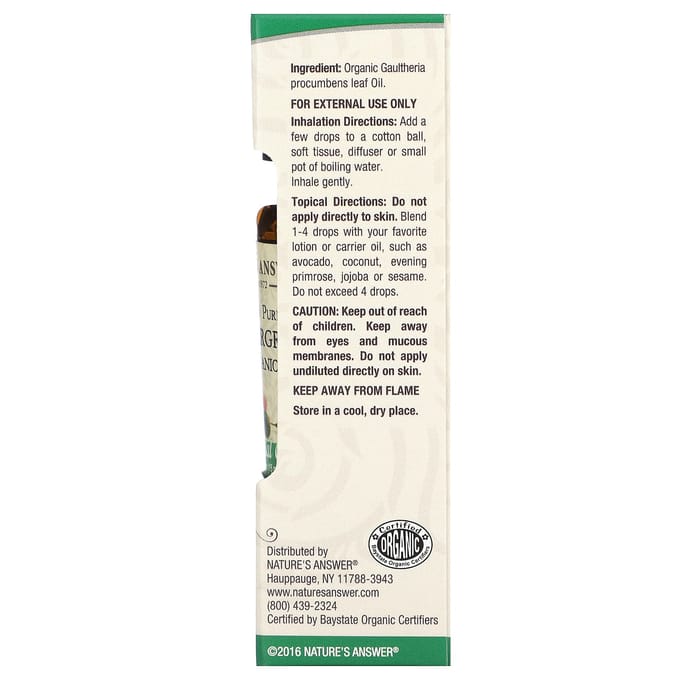 Nature'S Answer, 100% Pure Organic Essential Oil, Wintergreen, 15 Ml (0.5 Fl Oz)