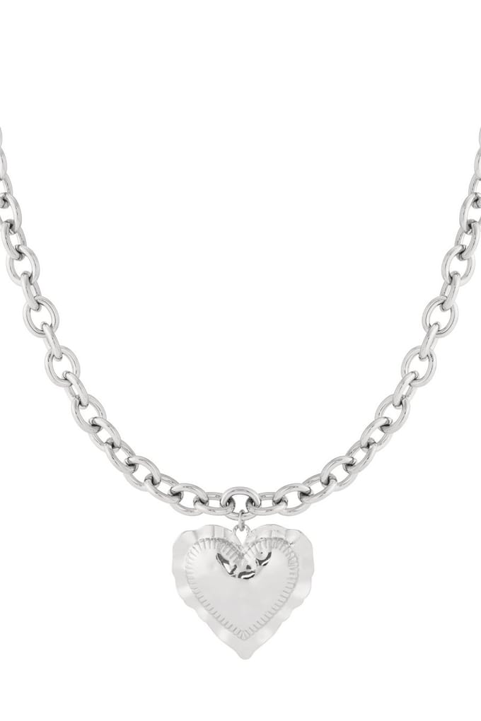Bijoutheek Collier Chunky Hart Gehamerd Zilver