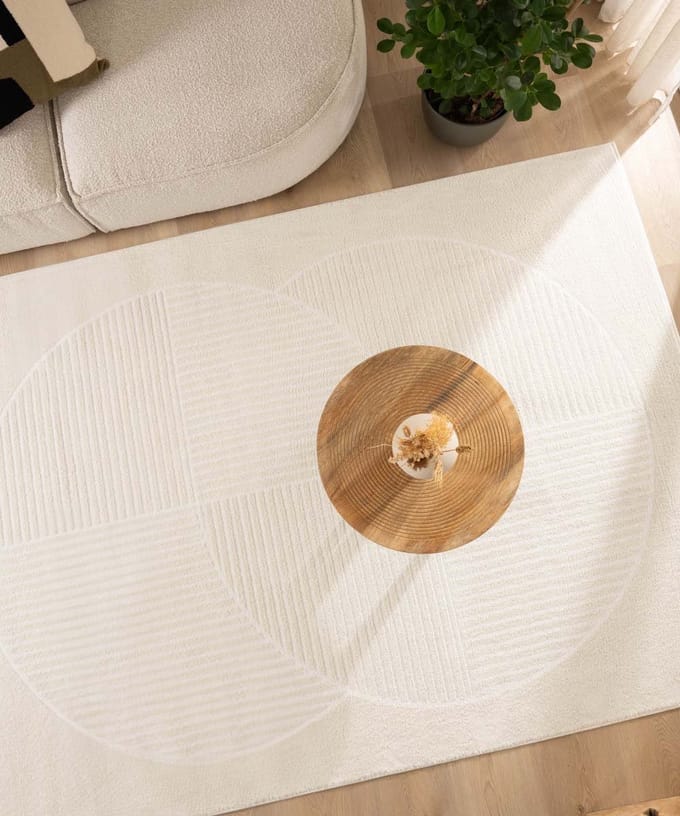 Scandinavisch vloerkleed vierkant - Contour Circle crème 100x100