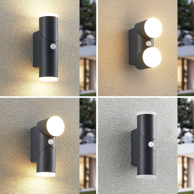 Lindby Aspyn LED buitenwandlamp, 2-lamps, sensor