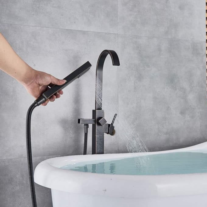 Zwarte bronzen badkamer badmengkraan vloerkraan