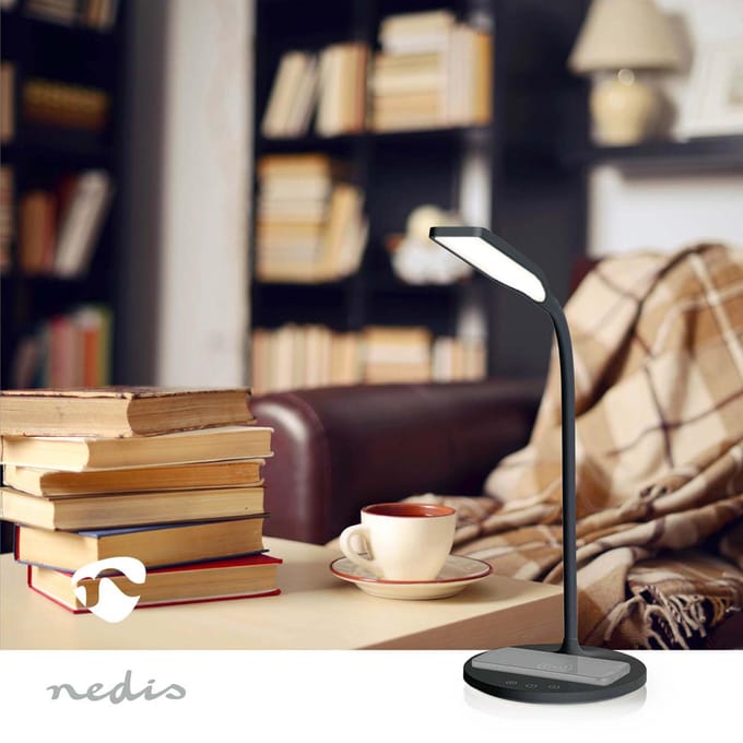 Nedis LED Bureaulamp – Draadloze Oplader – Touch Dimbaar – Timer – Leeslampje – 2700-6500K – Zwart