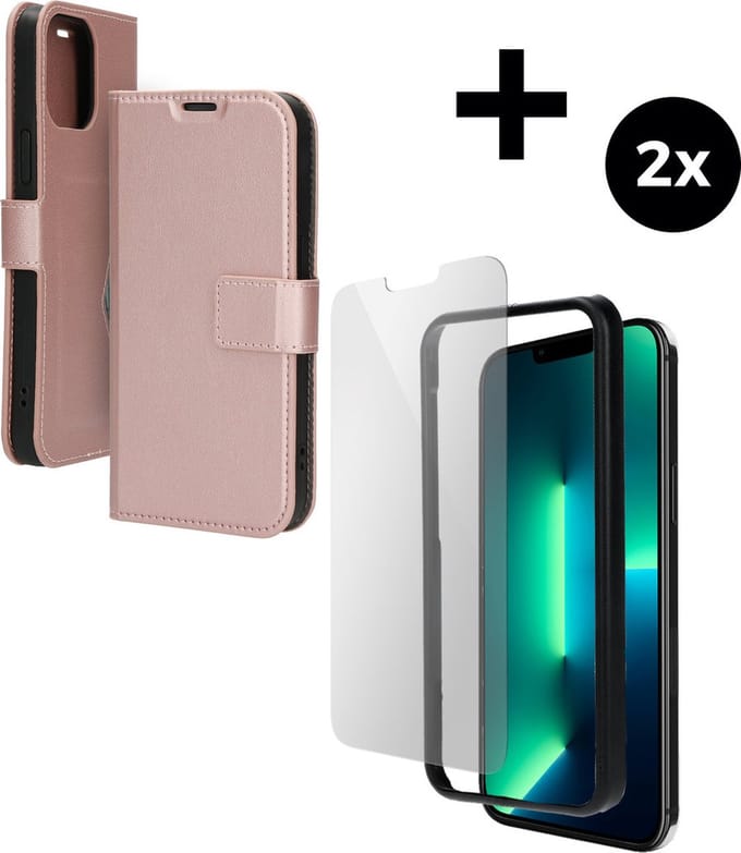 Mobiparts Classic Wallet hoesje geschikt voor Apple iPhone 13 Pro Max met 2 Screenprotectors van Gehard Glas - Roze
