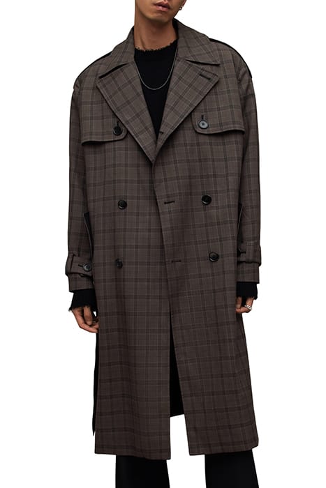 AllSaints Castor Trench Brown Check Maat: L | Trenchcoats Outlet | Heren | Bruin