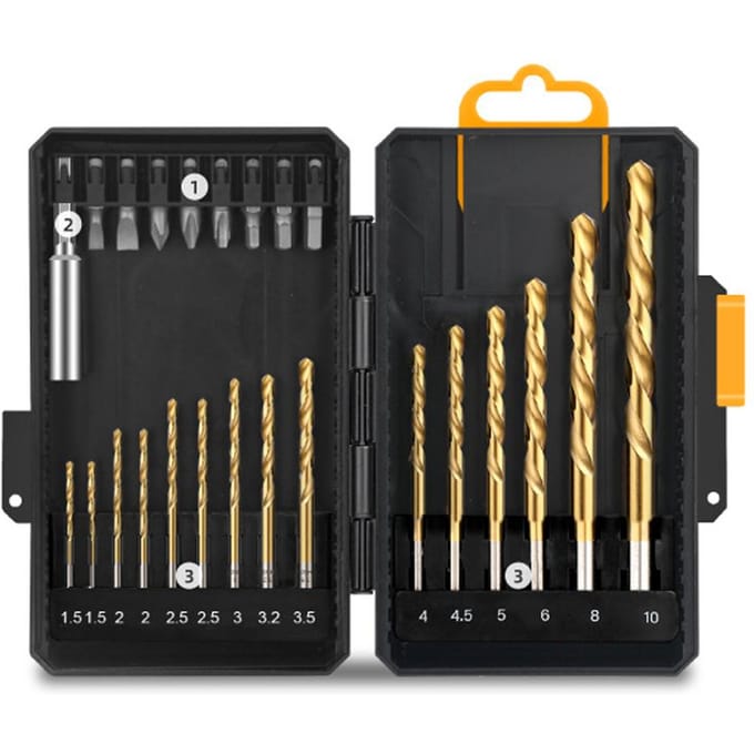 Boorbitsets CRV Boorschroevendraaierbitsets 24-delige set Multifunctionele bitsets met 1/4 inch 24 piece set CRV batch head and drill bit zwart