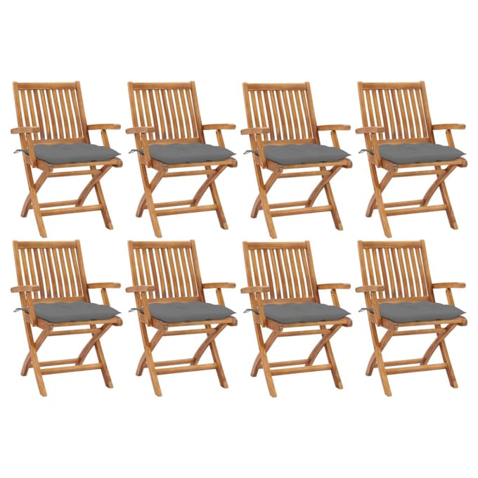 vidaXL - Opklapbare - stoelen - met - kussens, - 8 - stuks, - massief - teakhout