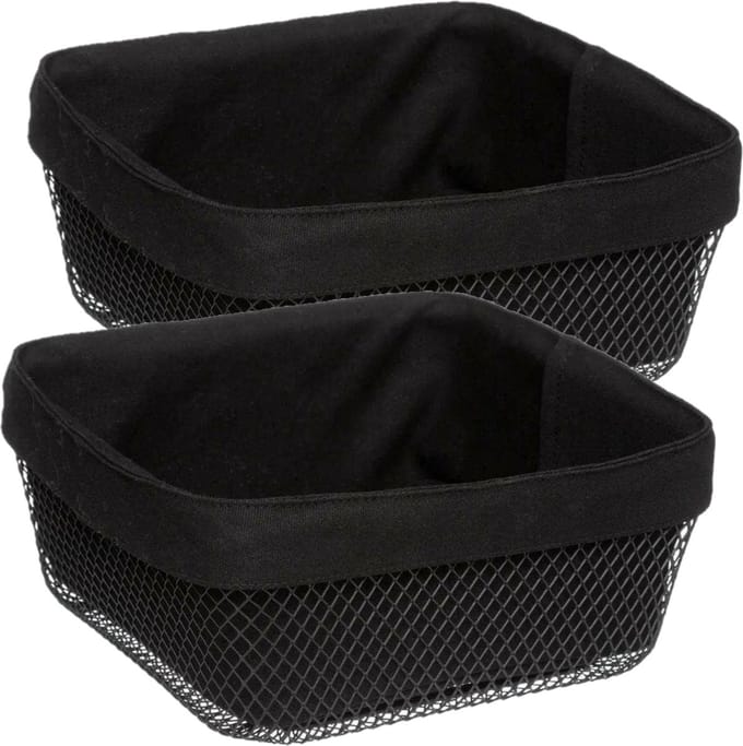 5Five Broodmand Bistro plus - 2x stuks - metaal/stof - zwart - 25 x 11 cm - vierkant