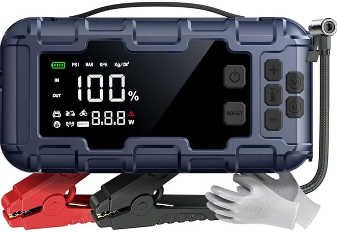 CLVP® Jumpstarter met Compressor - Startkabels - Starthulp voor Auto - Accubooster - Zwart