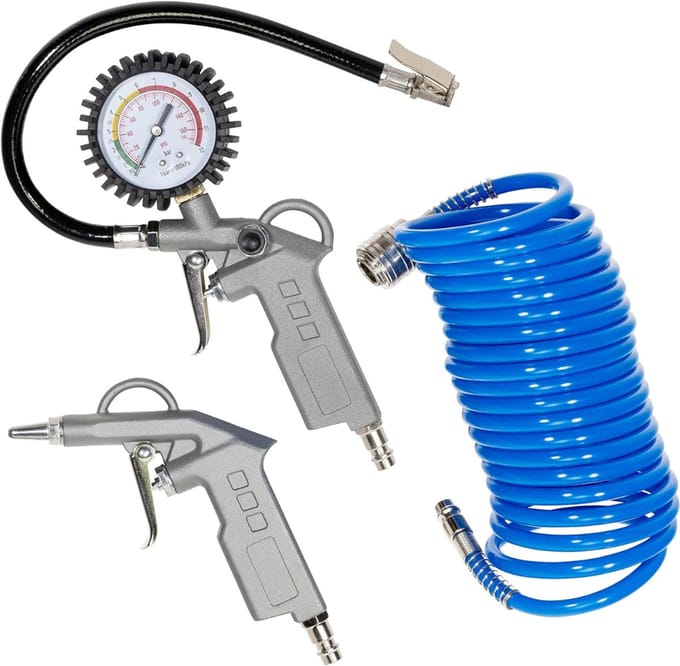 "QIN® Compressor Slang - Persluchtslang - Spiraalslang - Blauw - 17cm x 11cm x 25cm "