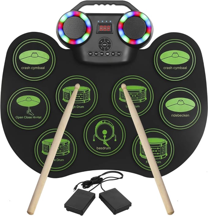 Ploutos® Elektrisch Drumstel - Met Drumstokken - Compact & Stil - Zwart- 42cm x 32cm x 4cm