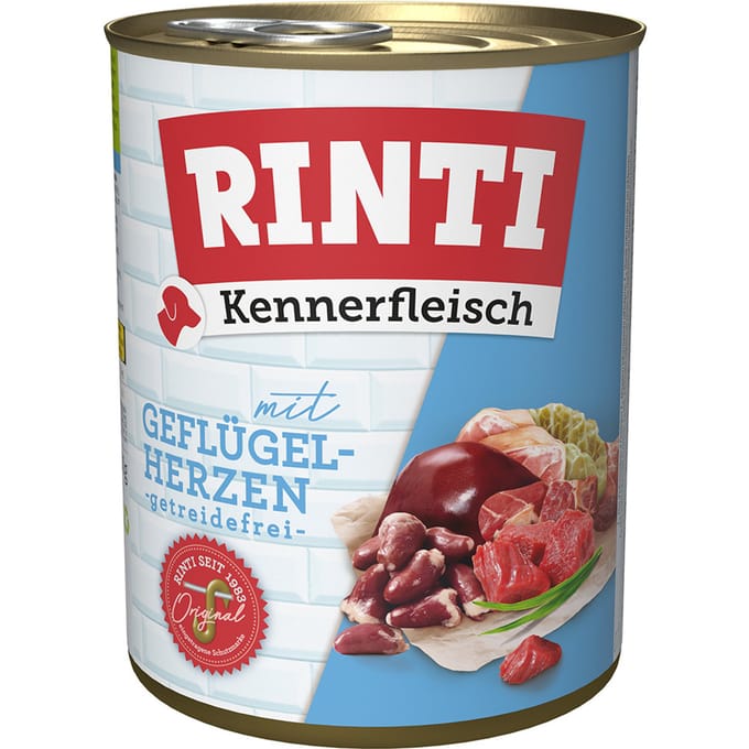 6x800g "Kennerfleisch" Gevogeltehart RINTI Hondenvoer
