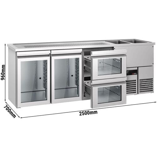 GGM Gastro Bierkoeling PREMIUM - 2500x700mm - 2 glazen deuren & 2 laden zilver