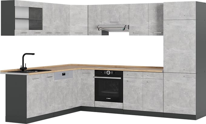 Vicco Hoekkeuken R-Line, Beton/Antraciet, 287 x 227 cm, WB Eik