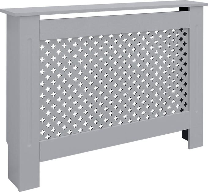 Radiatorhoes 112x19x82 cm ruit grijs gemaakt van MDF ML-Design