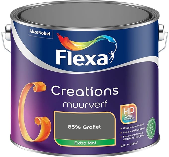 Flexa - Creations Muurverf Extra Mat - 85% Grafiet - Mengverf - 2,5 L