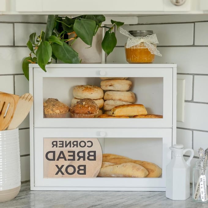 Hoekbroodtrommel Keuken - Dubbele Laag - Brood Vers Houden - Ruimtebesparend Ontwerp - Extra Groot - Wit