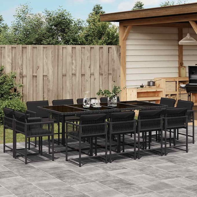 vidaXL - 13-delige - Tuinset - met - kussens - poly - rattan - zwart