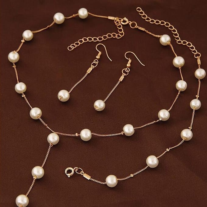 Ensemble Collier Boucles d'oreilles Bracelet Couleur Or pour Dames Élégant Collection Perles d'Imitation Tempérament Bijoux à Pampilles or
