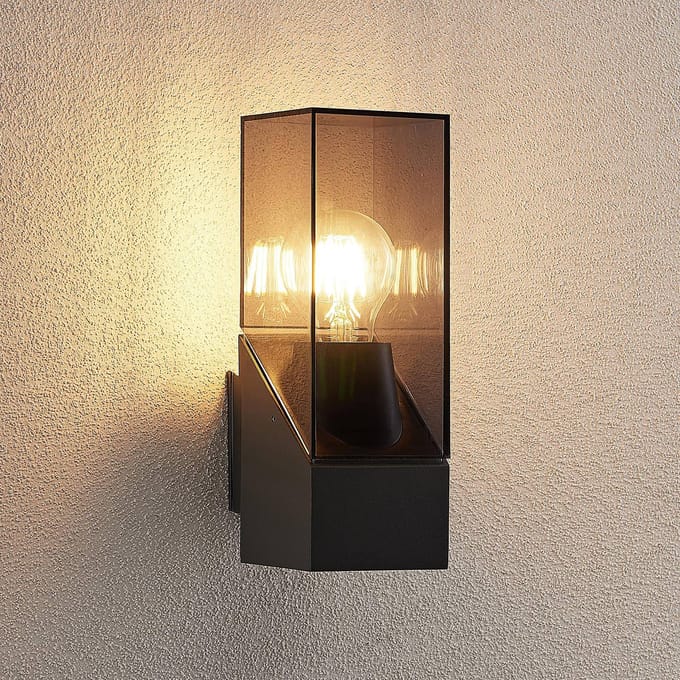 Lucande - Wandlamp buiten - 1licht - Aluminium, polycarbonaat - H: 25 cm - E27 - antraciet, helder