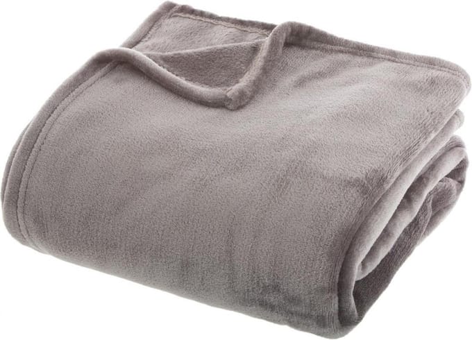 Atmosphera Plaid effen flanel flece deken - 180x230 cm - Licht grijs