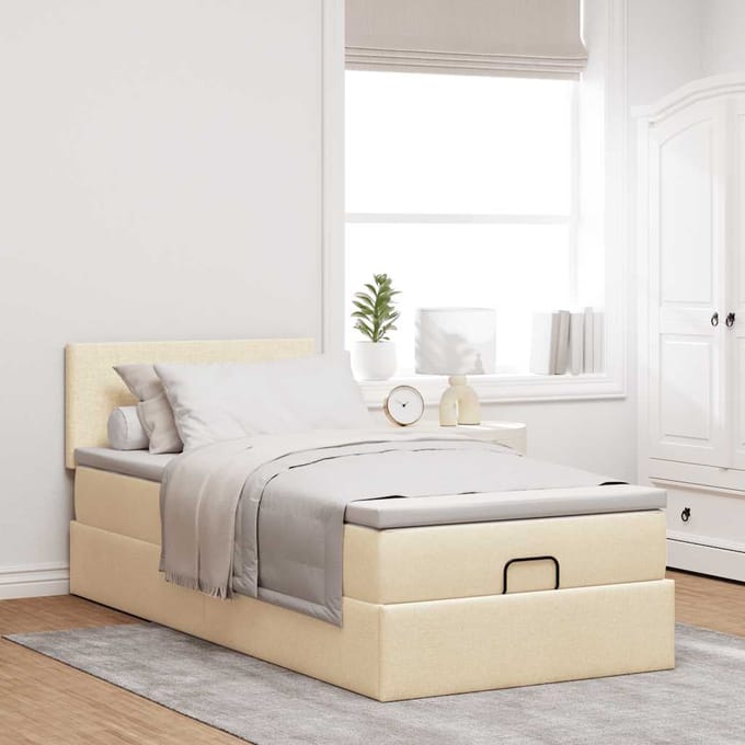 vidaXL - Bed - met - matras - 100x200 - cm - stof - crèmekleurig