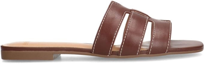 Manfield - Dames - Bruine leren slippers - Maat 37