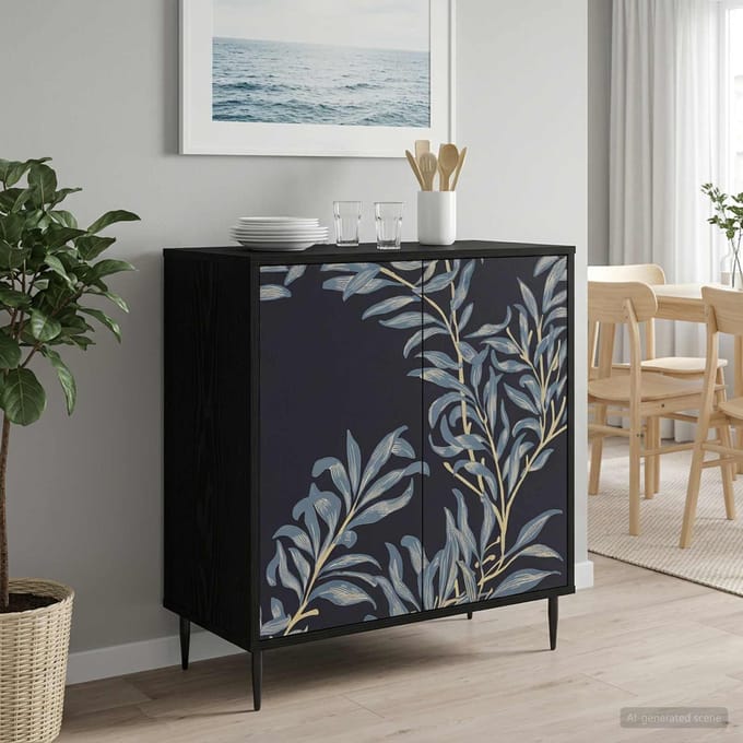 vidaXL - Dressoir - DOKKUM - Zwart - eiken - 69 - x - 33 - x - 76 - cm - Bewerkt - hout
