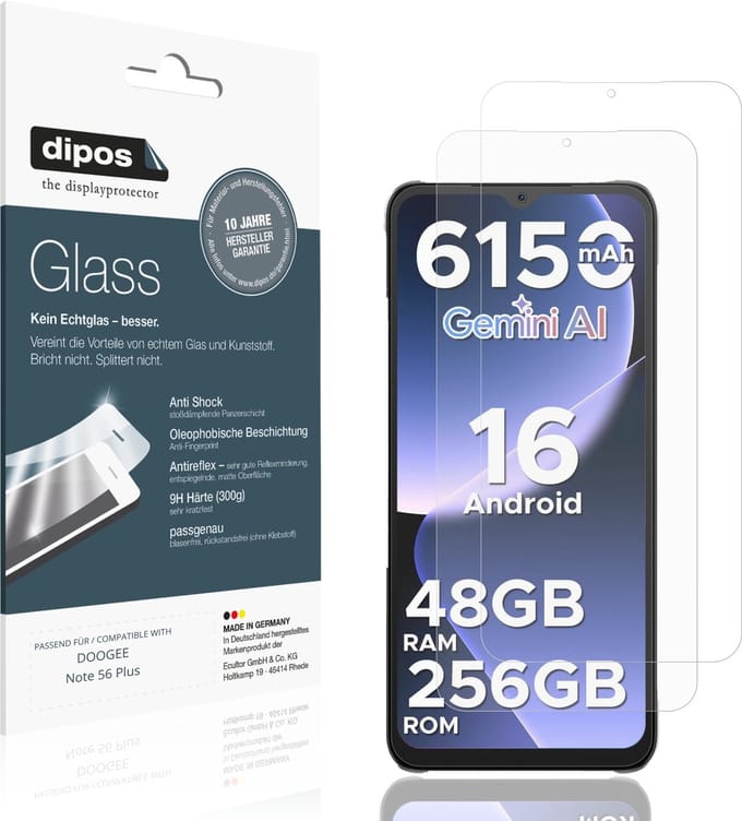 dipos – 2x Matte Pantserfolie geschikt voor DOOGEE Note 56 Plus | 9H Screenprotector