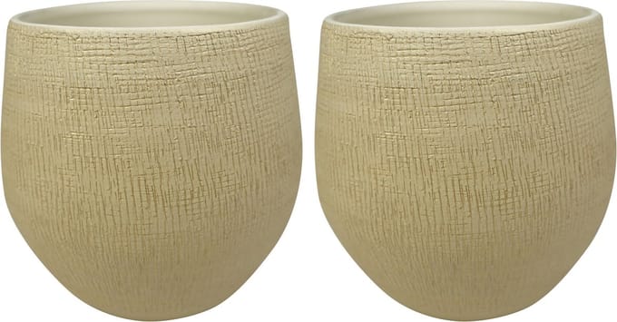 Ter Steege Plantenpot - Set van 2x stuks - moderne look - beige - 26 x 25 cm - bloempot