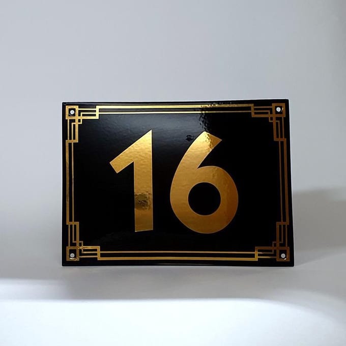 Art deco | jaren ’30 | luxe emaille huisnummer - 16