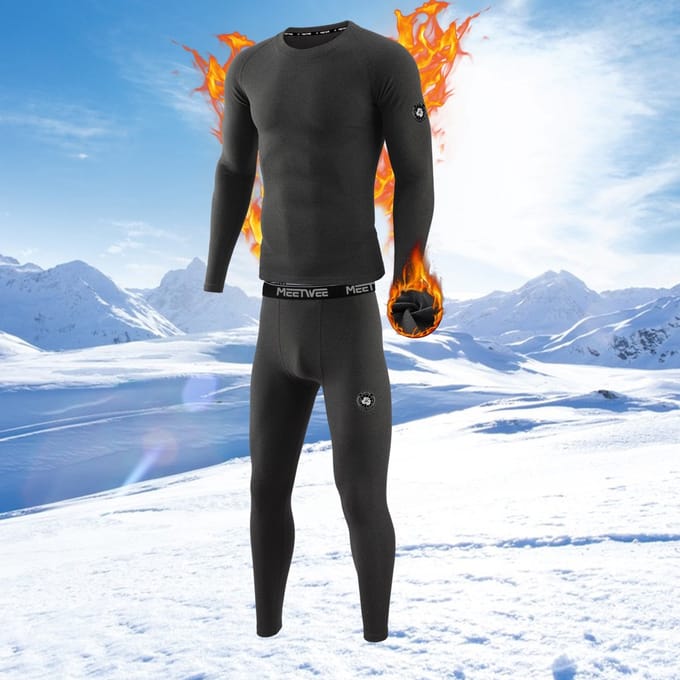 MEETHOO Thermoset - Thermo Ondergoed Heren - Thermo Kleding Set-Zwart-S