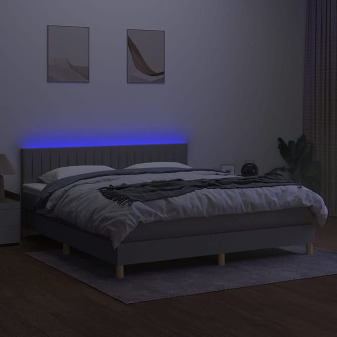 vidaXL - Boxspring - met - matras - en - LED - stof - lichtgrijs - 160x200 - cm