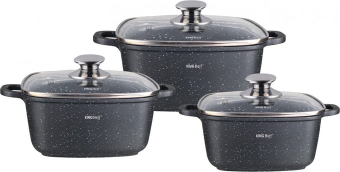 Kinghoff 1607 - Braadpannen set - 6 delig - marmeren coating