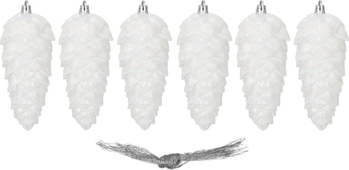 Springos Kerstboomhanger Dennenappels | 6 Stuks | 14 cm | Wit