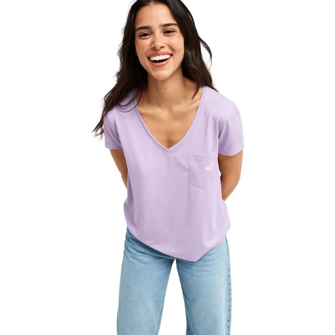 V-hals T-shirt met opdruk op de rug dames Roxy Laguna Green
