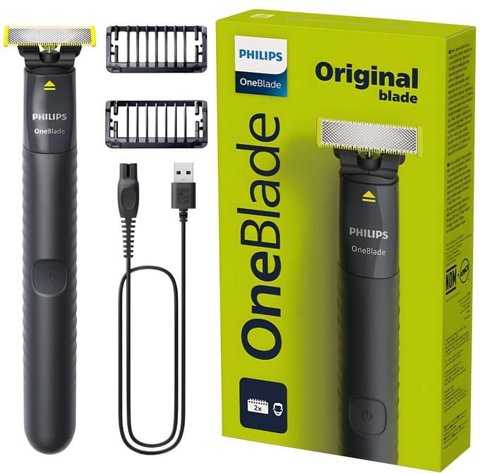 Elektrisch scheerapparaat - PHILIPS - OneBlade - Dubbelzijdig mes - Opzetkammen meegeleverd - 30 min batterijduur