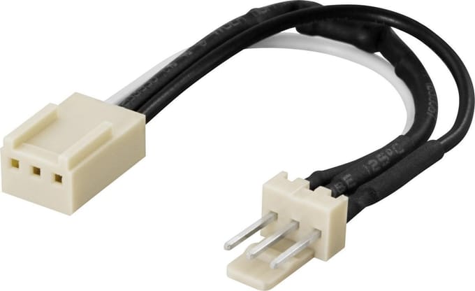 DELTACO FT-400, Ventilatorkabel 12V tot 5,5 V met 3-pins connector. 56 ohm, 2 watt