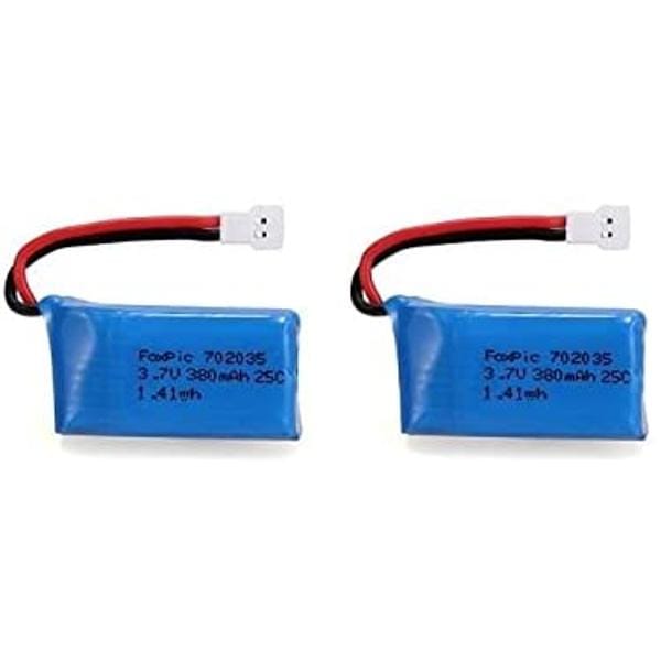 2-Pack LiPo Rechargeable Batteries 3.7V 380mAh | Compatible with HUBSAN X4, JXD 385 | Enhanced Flight Performance, Blue bleu