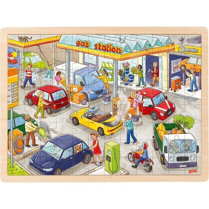 Puzzel: TANKSTATION 40x30x0,8cm, 96-delig, hout, 3+