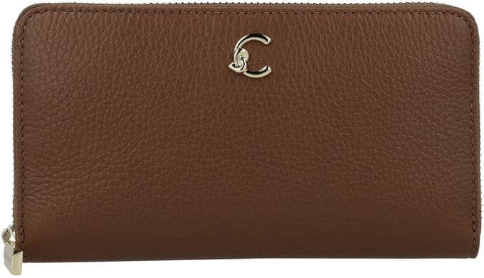 COCCINELLE Leren portemonnee C-Me Wallet Grained Leather Cognac bruine
