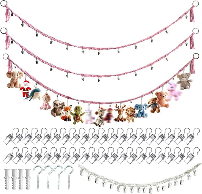 Hangmat Speelgoed - Opbergnet - Kinderkamer Decoratie - 40 Verstelbare Klemmen - 2 Meter Lang - Roze